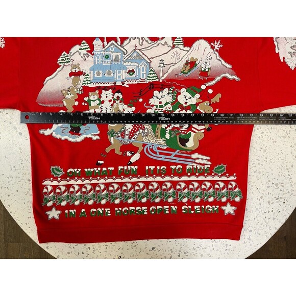 VINTAGE VKC 1991 Nutcracker Puff Paint Panda Christmas Sweatshirt Red Ugly Bear - Picture 9 of 11